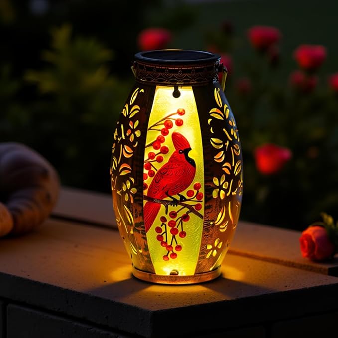 STARSOUL Solar Lantern Outdoor Waterproof, Hanging Solar Lantern for Patio Garden Yard Decor, Cardinal Memorial Gifts for Loss of Love one, Bereavement Sympathy Gift