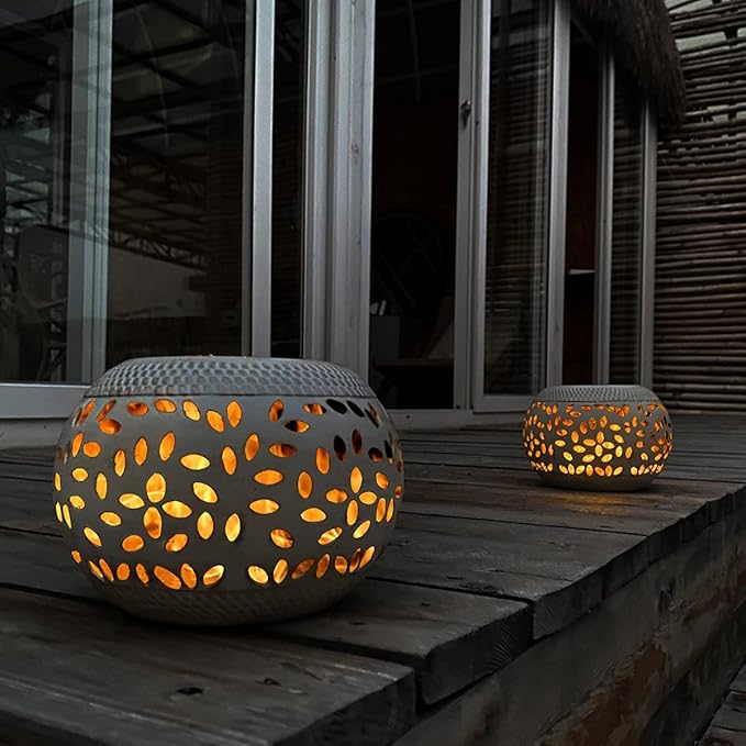 Solar Table Lantern Outdoor Waterproof- Dancing Flickering Flame Solar Powered LED Light,White Metal Desktop Decorative Lamp for Gifts for Women Mom,Desk Patio Garden Yard