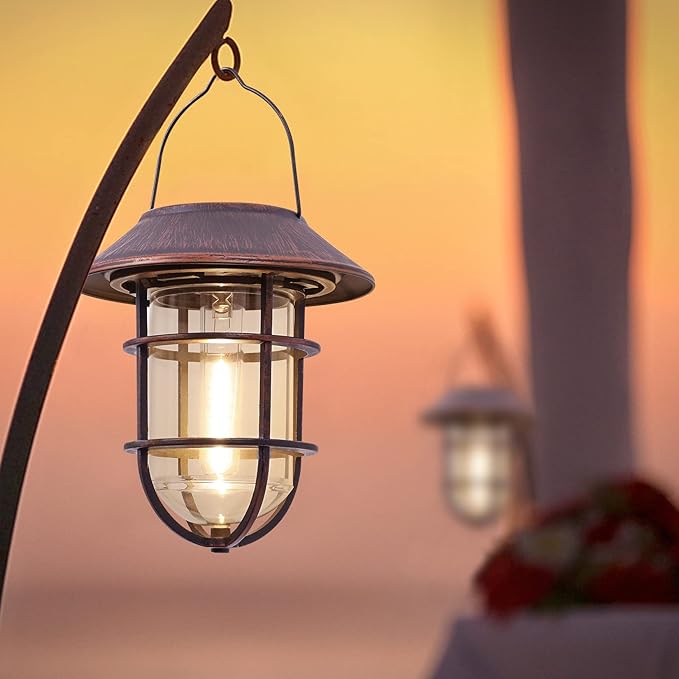 Upgrade Hanging Solar Outdoor Lights With Wall Mount Kit - Waterproof Lanterns for Garden, Patio, Porch, Fence Decor - 2 Pack, Bronze