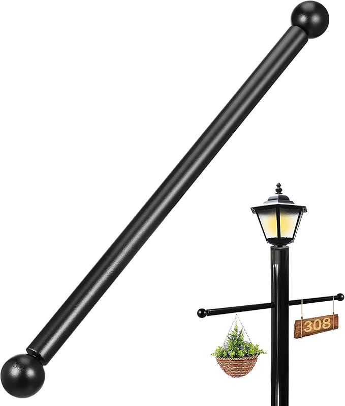 Generic Lamp Post Cross Arm Ladder Frame 16 Inch Steel Outdoor Light Pole Rod Replacement with Ball Ends for Garden and Yard Lamp Posts