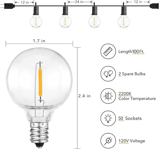100ft Outdoor Edison String Lights, Weatherproof
