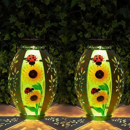 STARSOUL 2 Pack Solar Lantern Outdoor Waterproof, Hanging Solar Lantern for Patio Garden Yard Decor, Sunflower Garden Decor, Sunflower Gift for Women