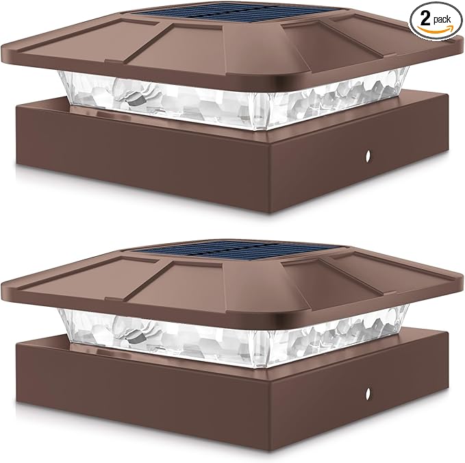 2-Pack 3-Mode Brown Yard Post Cap Lights, Solar LED