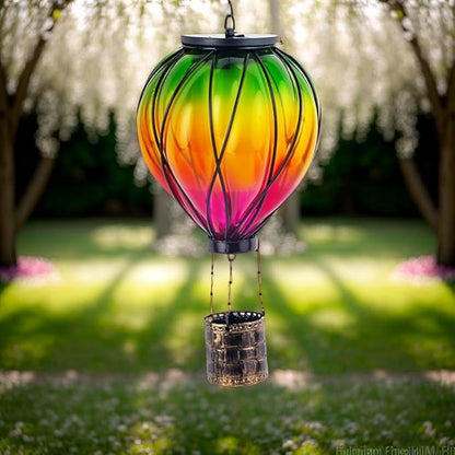 2PCS Colorful Solar Hot Air Balloon Lanterns with Flickering Flame LED Glass Hot Air Balloon Solar Lanterns Outdoor Waterproof Hanging Lights for Yard Garden Decor Mother Day Gifts for Women