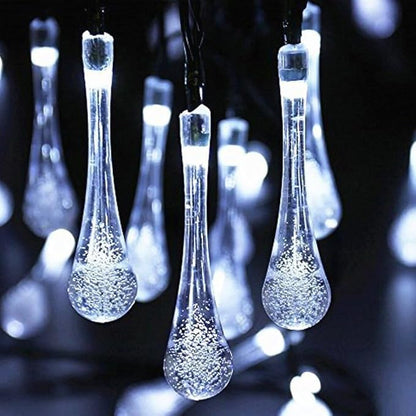 Solar String Light Outdoor Waterproof Solar Drop Lights,Water Drop Fairy Lights 13ft 20LEDs Solar Light with 8 Modes Solar Party Lights for Garden,Christmas Decorations (White)
