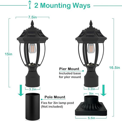 Solar Post Lamp Lights, Dusk to Dawn Solar Post Light with Pier Mount Base, Outdoor Waterproof Motion Sensor Lights for Garden Yard Landscape Pole Pillar (Cool White)