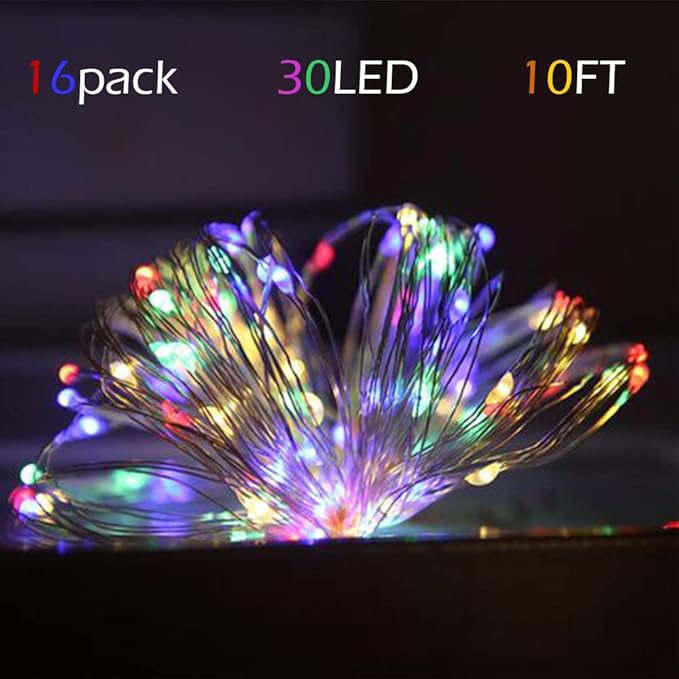 16-Pack 30 LED Christmas Twinkle Lights, 10ft Waterproof for Porch