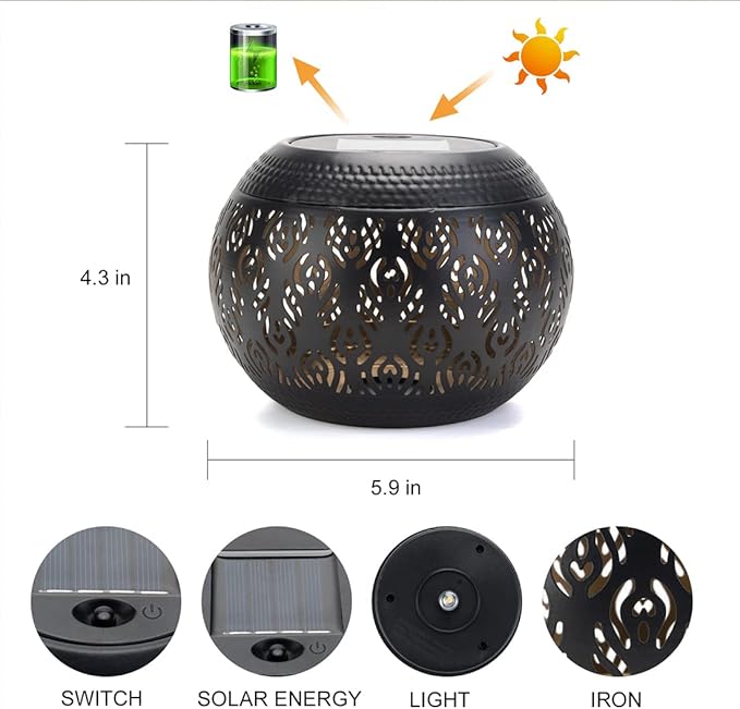 Solar Table Lanterns Outdoor Waterproof - LED Lamp Black Peacock Feather Metal Tabletop Light Solar Powered Decorative Lantern for Indoor Desk Bedroom Patio Garden Pathway Yard (1 Pack)