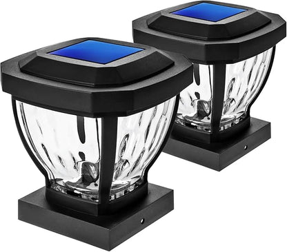 Home Zone Security Solar Post Cap Lights - Decorative Glass LED Outdoor Fits 3.5 x 3.5 in. Post Lights, Black (2-Pack)