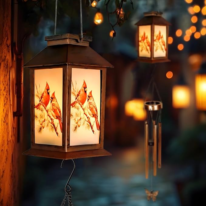 Sparrow Lighten House Wind Chimes with Lantern & Pagoda Roof - Durable Outdoor Wind Chime Decor for Porch, Balcony, Yard - Calming Wind Bells for mom，Friend，Sister，Grandma