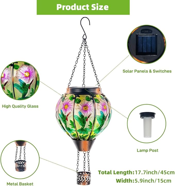 Hummingbird Solar Yard Lanterns, Rustic Waterproof LED