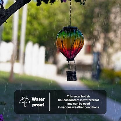 Colorful Solar Hot Air Balloon Lantern with Flame Flickering, Outdoor Waterproof Hanging Light for Patio, Porch, Yard, Garden Decor