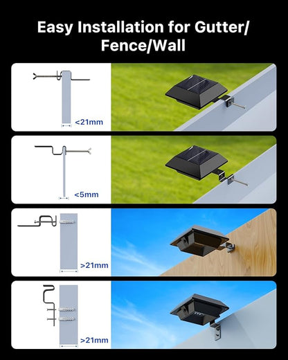 8 Pack Color Changing Solar Gutter Lights Outdoor Decorative 12 LED Waterproof Clip On Gutters Light for Eaves, Roof, Rainspout, Fence, Railing, Wall, Garage, House Porch, Deck, Yard, Cycle Modes(RGB)