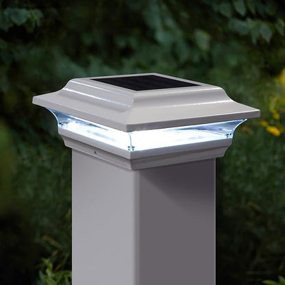 Classy Caps SL211W 4x4 Imperial Solar Post Cap, White – High-Performance LED Lights, Durable Cast Aluminum, Warm and Cool Light Modes, Fits 4"x4" or 3.5"x3.5" Posts, Ideal for Decks, Fences