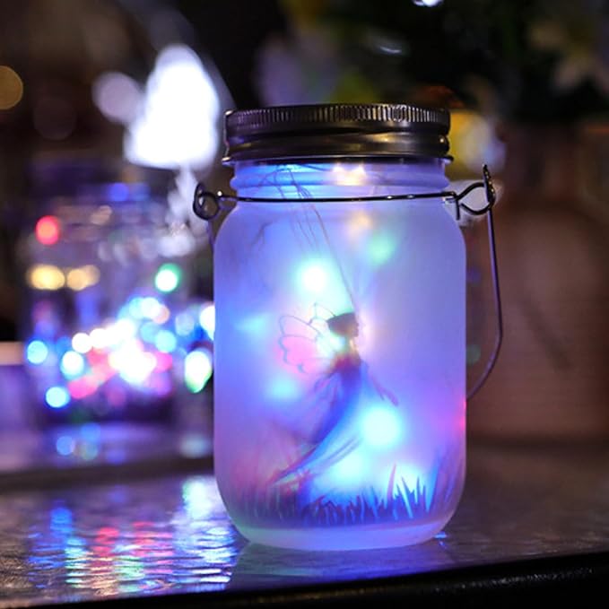 2 Pack Solar Fairy Lantern for Garden Decorations, Christmas Decorations Lights Hanging Lamp Frosted Glass Jar for Home Yard Patio Lawn Party Decor Mothers Day Gifts for Woman Mom Grandma(Colorful)