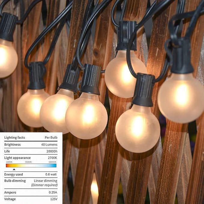 GOOTHY Outdoor LED String Lights, 50Ft with 52 Frosted White LED Globe Bulbs, Waterproof for Indoor/Outdoor Use, Perfect for Garden, Bistro, Pergola, Tents & Decorations, White