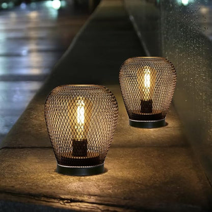 JHY DESIGN Set of 2 Metal Cage LED Lantern Battery Powered Lamp Cordless Accent Light with LED Edsion Style Bulb Great for Weddings Patio Events for Indoors Outdoors（Diamond Shape