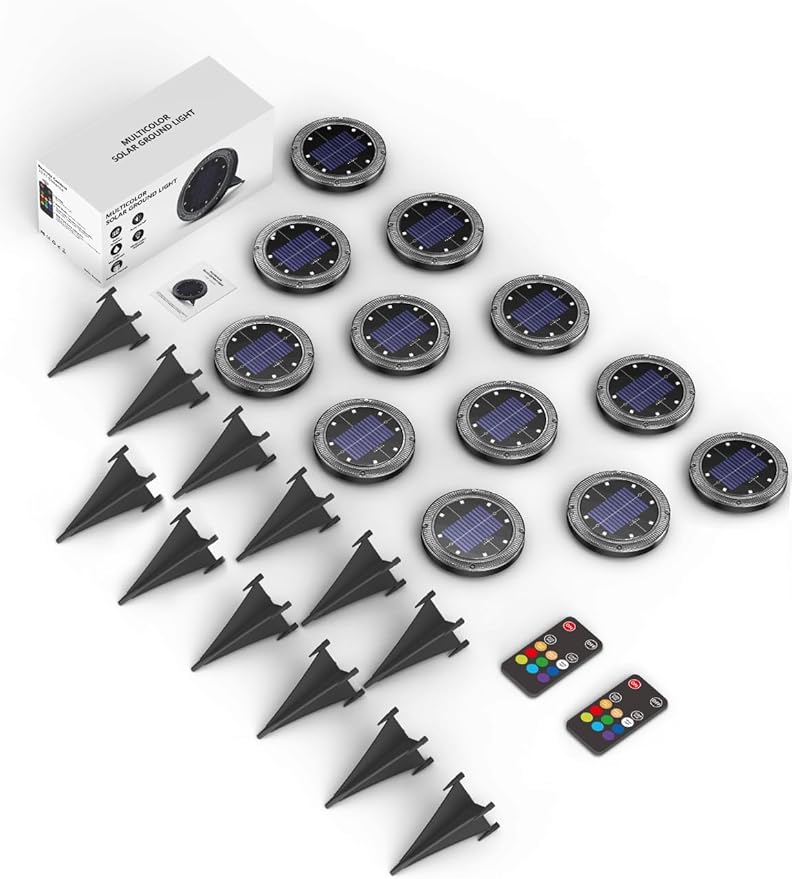 12-Pack Flat Solar Garden Lights, Waterproof LED