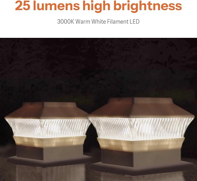 2 Pack Solar Post Cap Lights - Classic #1: for Flat Surfaces & 4x4 Vinyl, Also Fits 4x6 Wood (Sits-On-Top), 25 Lumen 3000K Warm White, Outdoor Deck Fence Light, Waterproof, Elegant White