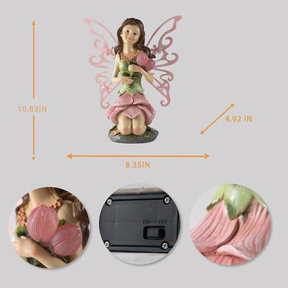 Fairy Decor, Solar Outdoor Statue, Accessories for Fairy Garden Gifts - Resin Figurine for Patio Yard Lawn, Size 8.35 x 4.92 x 10.82 inches