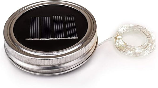 Sunshine Mason Co. Solar Mason Jar Fairy Firefly String Lights Regular Mouth Lid Cool White 20 LED's 6 Pieces