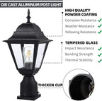 Black Pole Lantern with Planter, Solar Outdoor