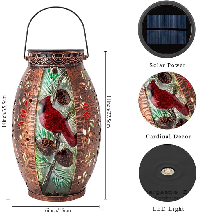 STARSOUL Solar Lantern Outdoor Waterproof, Hanging Solar Lantern for Patio Garden Yard Decor, Cardinal Gift for Mom Grandma, Cardinal Outdoor Decor