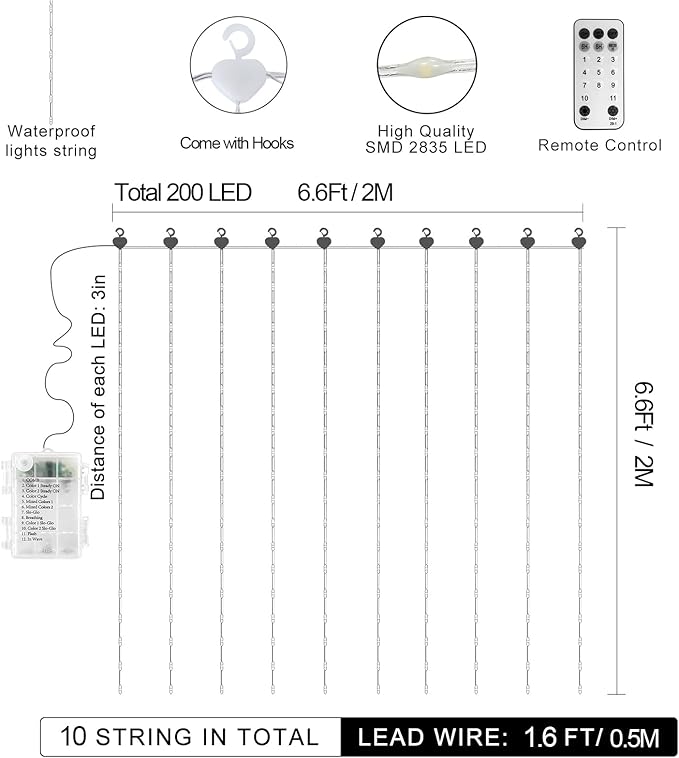 Christmas Patio String Lights, 6ft 200 LED Waterproof