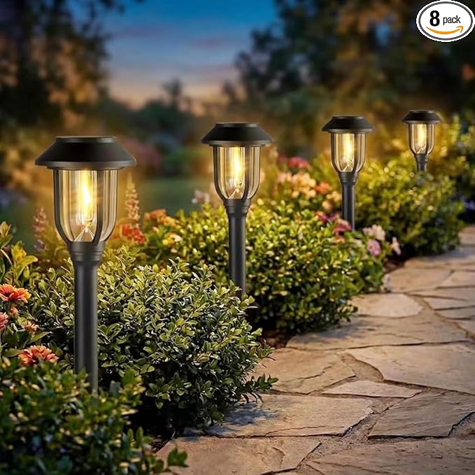 Solar Pathway Lights Outdoor 8 Pack, Warm White Solar Path Lights,Solar Lights Outdoor Waterproof Decorative Landscape Path Lights Auto On/Off, Solar Garden Lights for Yard Walkway Driveway Patio