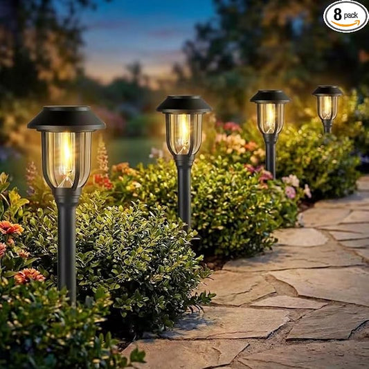 Solar Pathway Lights Outdoor 8 Pack, Warm White Solar Path Lights,Solar Lights Outdoor Waterproof Decorative Landscape Path Lights Auto On/Off, Solar Garden Lights for Yard Walkway Driveway Patio