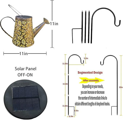 Solar Watering Can Garden Lights - Solar Lights Outdoor Garden Ornaments Waterproof Large Yard Statues Retro Copper Decorations for Home Patio with 35" Shepherd Hook