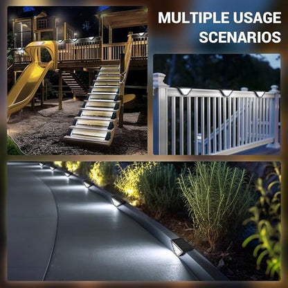8 Pack Solar Step Lights for Outside, 24 LEDs Solar Stair Lights Waterproof IP65, Solar Deck Lights Outdoor Decor for Garden, Porch, Pathway, Patio, Fence(Cold White)