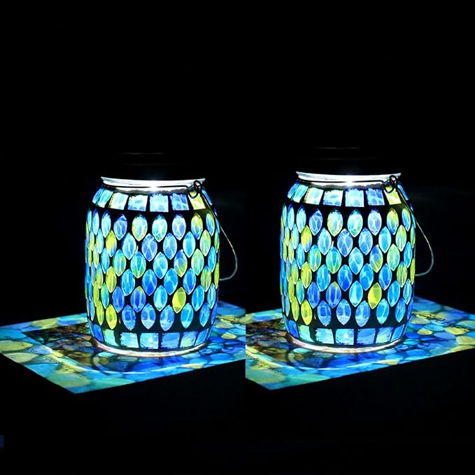 Solar Mosaic Lanterns 2-Pack, Outdoor Hanging LED Decor