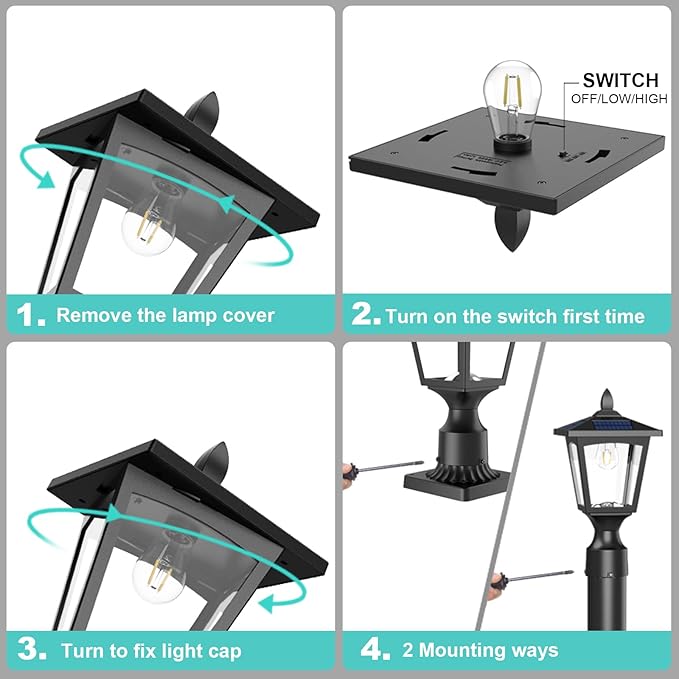Greluna Solar Post Lights Outdoor, Solar Lamp Post Lights for Pathway, Driveway, Front/Back Door, Pack 1