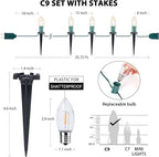 C9 Christmas Lights Outdoor, 51.4ft 40 Bulb Pathway Lights with Stakes, Warm White