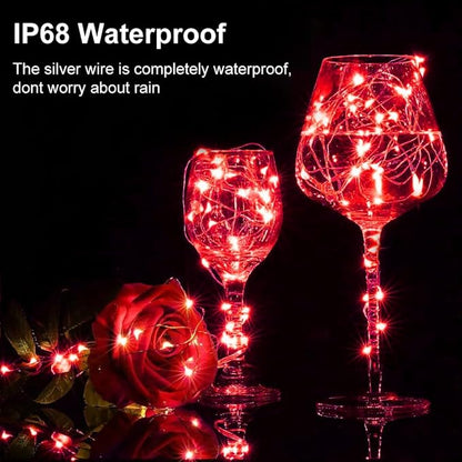 echosari 2 Pack Red Fairy Lights Battery Operated 200 LED 66Ft Silver Wire Starry String Lights Auto Timer 8 Modes Waterproof Mini Fairy Lights for Outdoor Indoor Garden Wedding Decor (Red)