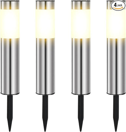 4 Pack Solar Pathway Lights Outdoor, Solar Walkway Lights with Polished Stainless Steel Layer, IP45 Waterproof Outdoor Solar Lights for Garden Yard Landscape Driveway Patio Deco