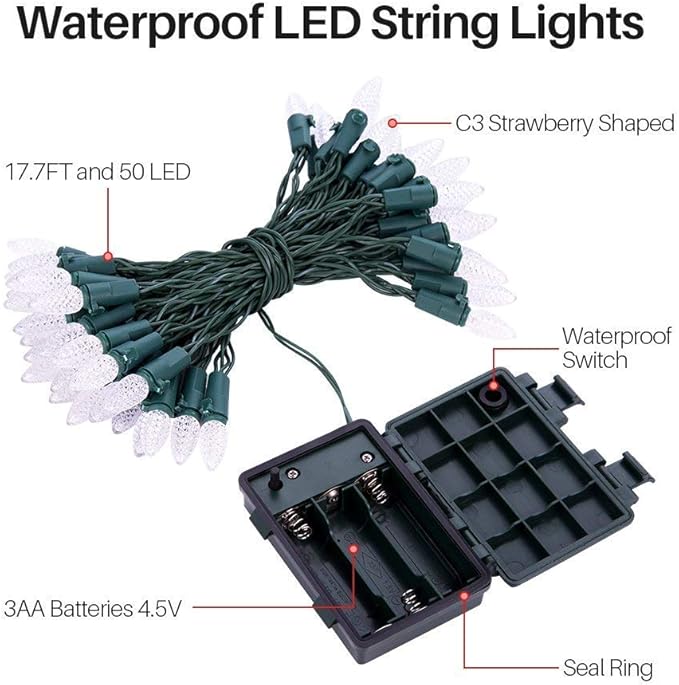Warm White Christmas Lights, 18ft LED 8-Mode
