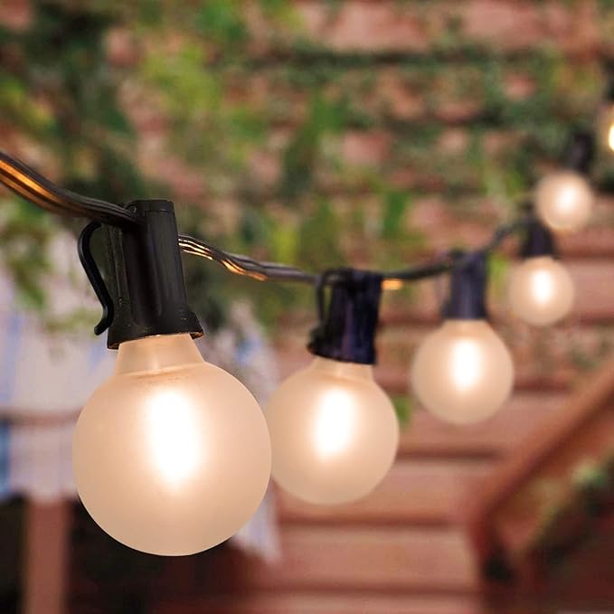 GOOTHY 50Ft LED Outdoor Patio String Lights - Waterproof Globe Lights with 52 Shatterproof Frosted Bulbs, Connectable for Wedding, Party, Christmas & Garden Decor, Black Wire
