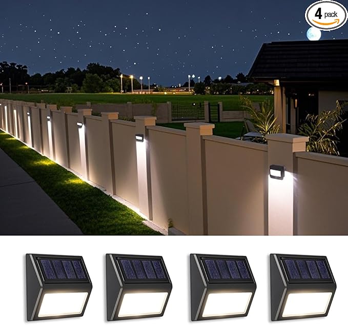 4-Pack Cool White Solar Wall Lights, Outdoor LED