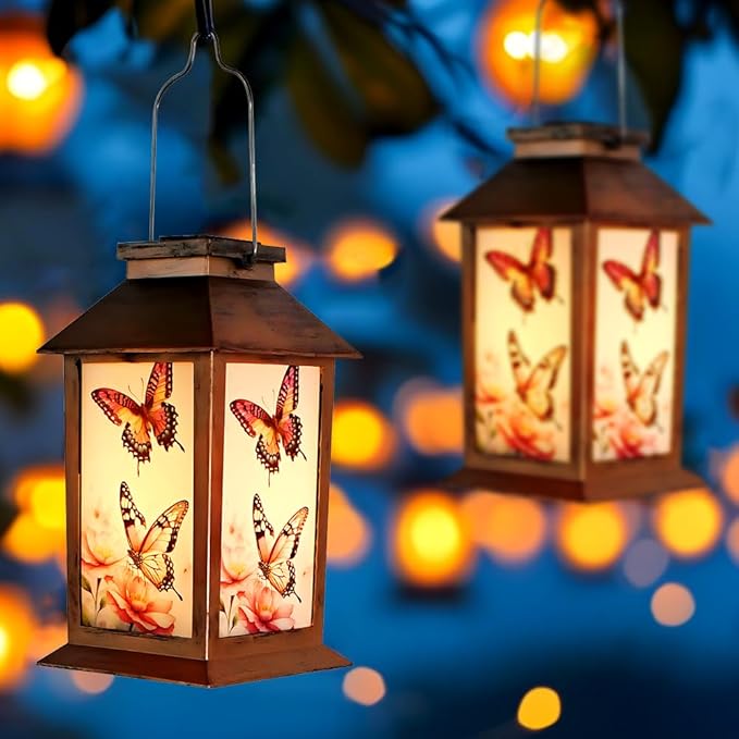 Butterfly Solar Lamp - Waterproof Hanging Solar Light for Outdoor Courtyard is a Special Gift for mom, Grandma, Sisters and Women on Christmas, Mother's Day and Thanksgiving