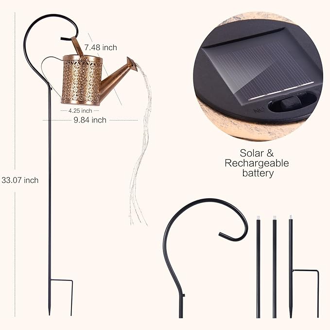 Solar Garden Light, Solar Watering Can Lights for Outside, Decorative Yard Light with Hook, Perfect Garden Gift for Mom Grandma Women