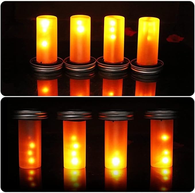 Solar Mason Jar Lids, Mason Jar Lights, LED Solar Lids Lights for Jars, Simulation Flame Flickering Garden Wedding Patio Home Decoration for Regular Mouth Lantern
