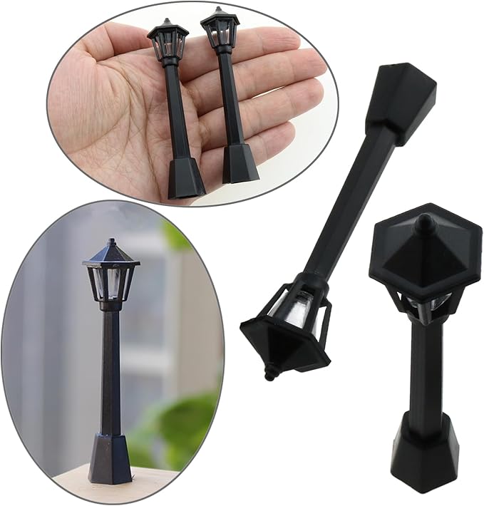 10pcs Mini Lamppost Black Plastic Miniature Railway Train Lamp Post Lights Street Light Model