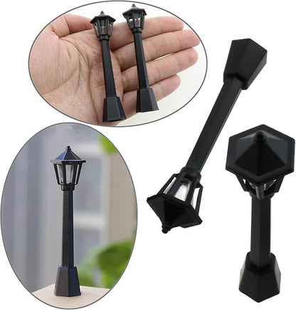 10pcs Mini Lamppost Black Plastic Miniature Railway Train Lamp Post Lights Street Light Model
