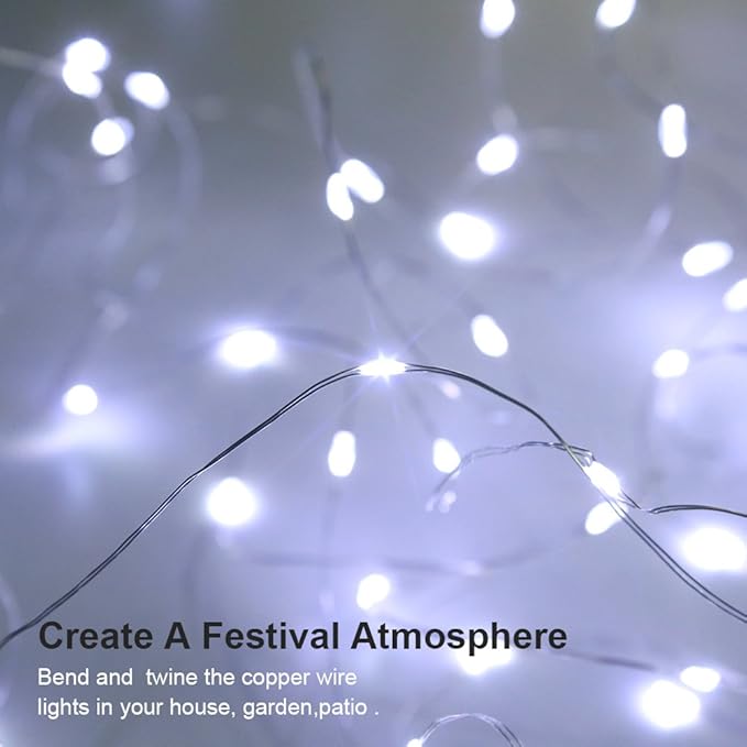 GDEALER 4 Pack Fairy Lights 16.4 Ft 50 Led Battery Operated with Remote Waterproof 8 Modes Twinkle Firefly String Lights for Party Bedroom Wedding Decorations - White