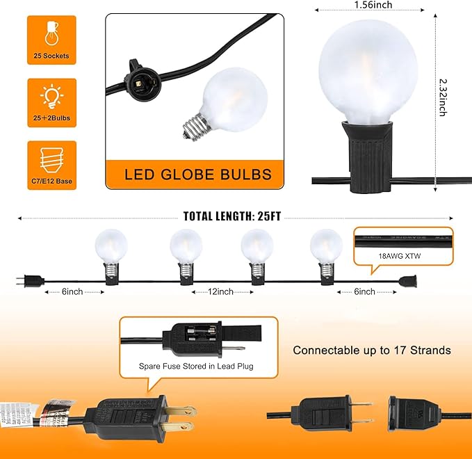 Christmas String Lights, 25ft Waterproof Twinkle Lights