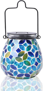 Metal Mosaic Solar Lanterns for Patio, Waterproof LED