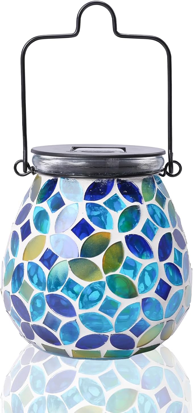 Metal Mosaic Solar Lanterns for Patio, Waterproof LED