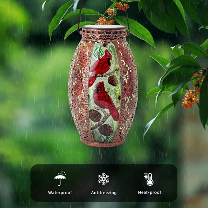 STARSOUL Solar Lantern Outdoor Waterproof, Hanging Solar Lantern for Patio Yard Decor, Cardinal Garden Decor, Cardinal Gift for Women Mom Grandma